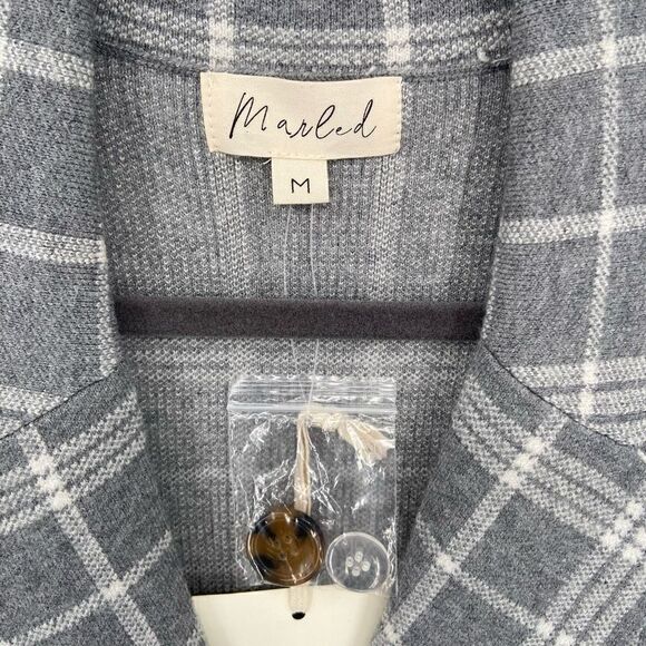 Marled Double Breasted Button Front Collared Plaid Vest Gray/White Medium NWT - Picture 2 of 9